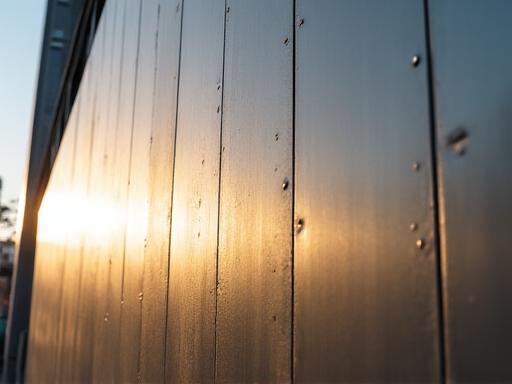 Moderne bygning med elegant metallisk facade i solskin